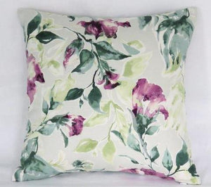 teal and purple watercolor floral pillow in Kelly Ripa fabric