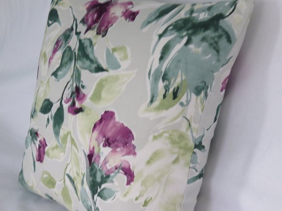 teal and purple watercolor floral pillow in Kelly Ripa fabric