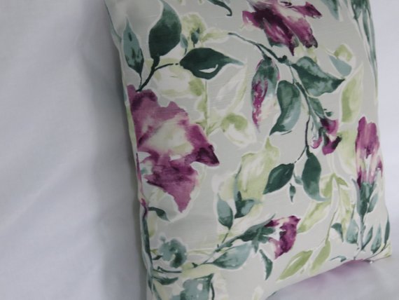 teal and purple watercolor floral pillow in Kelly Ripa fabric