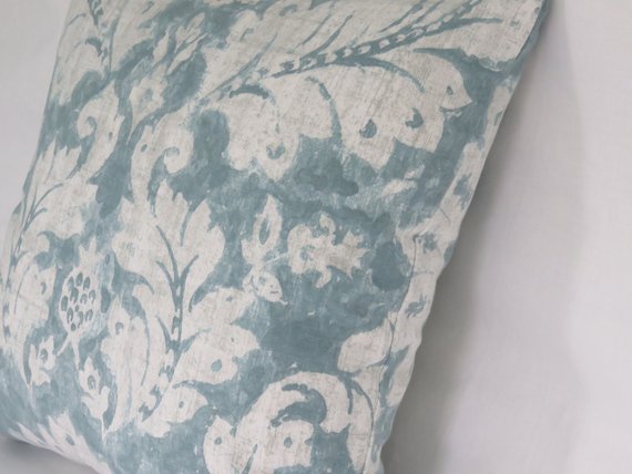 Teal green damask print pillow