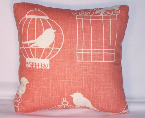 peach orange birdcage pillow