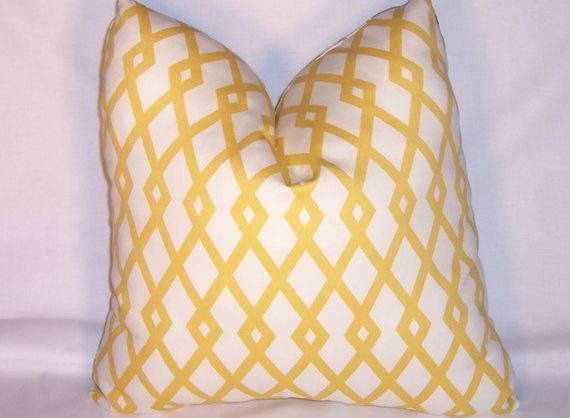 Aqua Gold Grey Pillow Cover Reversible Floral and Lattice