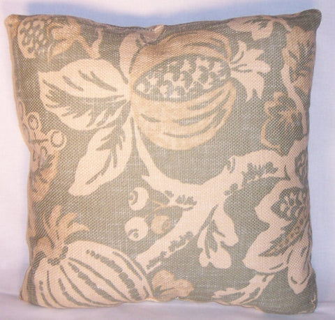 dusty aqua floral and fruit pillow