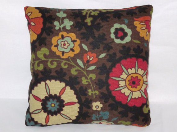 colorful floral on brown pillow