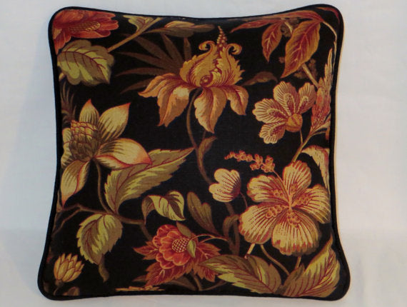 Black Tropical Floral Pillow Cover