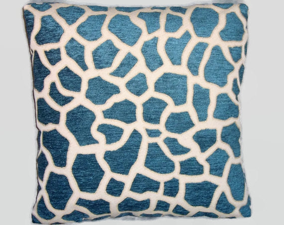 blue giraffe chenille pillow