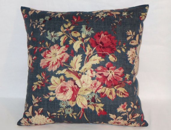 newbury blue and pink floral pillow cover