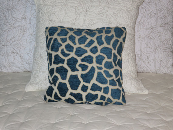 blue giraffe print chenille pillow