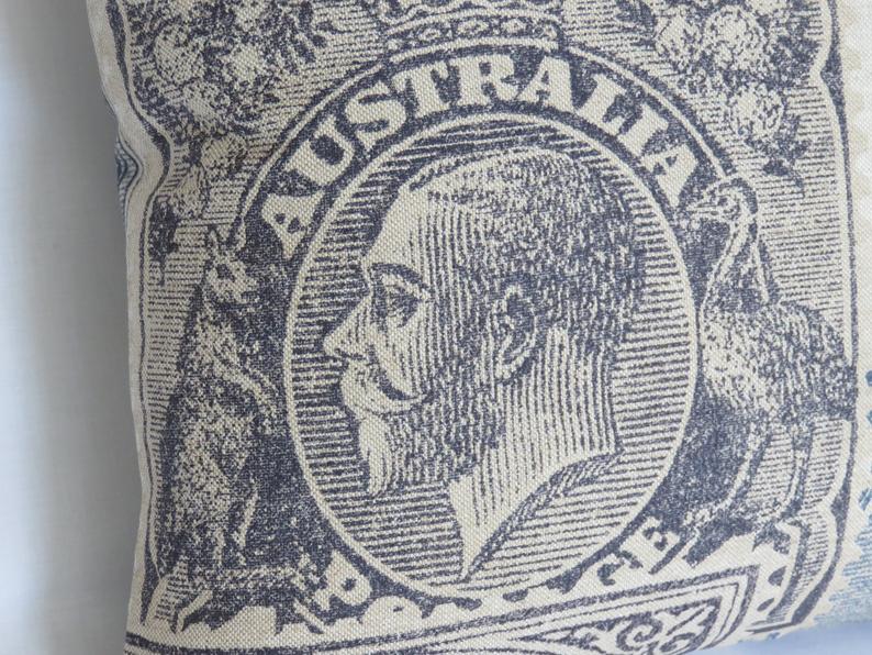 Indigo Stamp Pillow Cover, Philatelist, Collector Gift