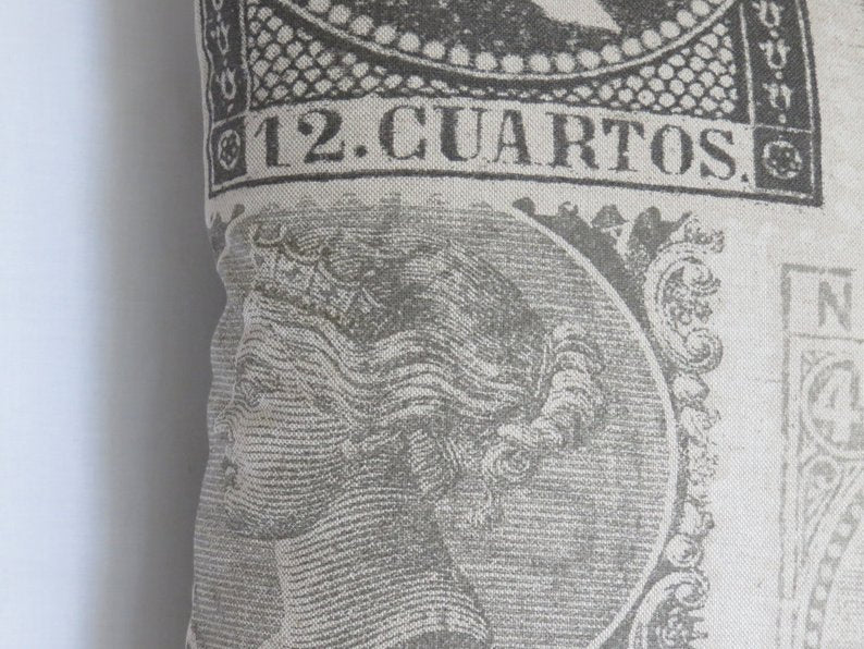 Grey Stamp Pillow Cover, Philatelist, Collector Gift