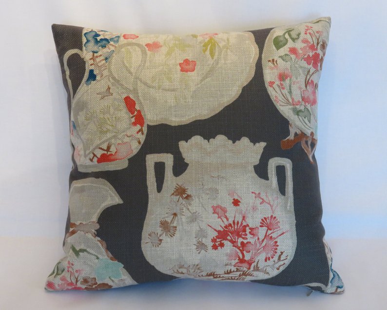 Grey Coral Aqua Pillow Cover with Painted China, Regal Quinn