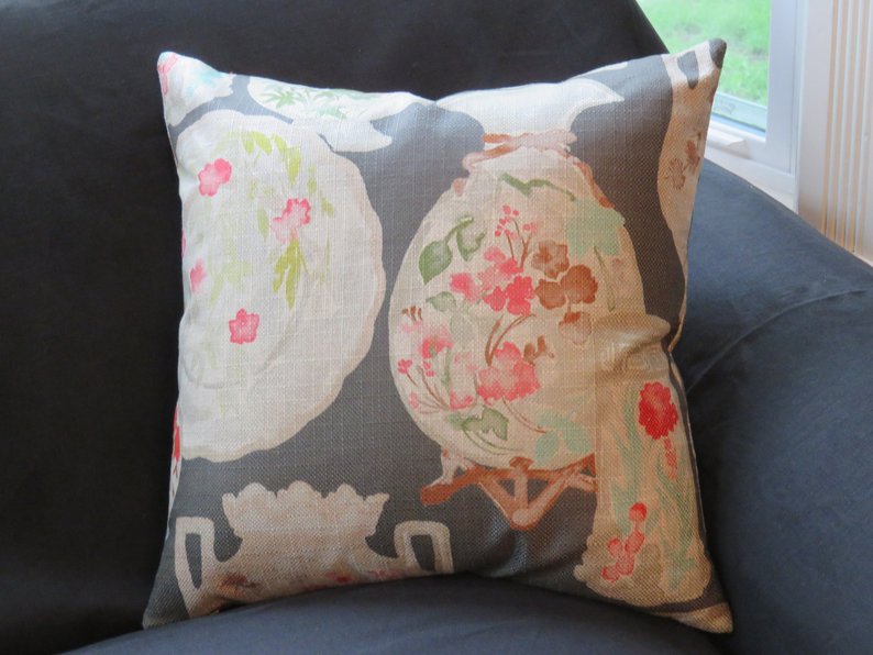 Grey Coral Aqua Pillow Cover with Painted China, Regal Quinn