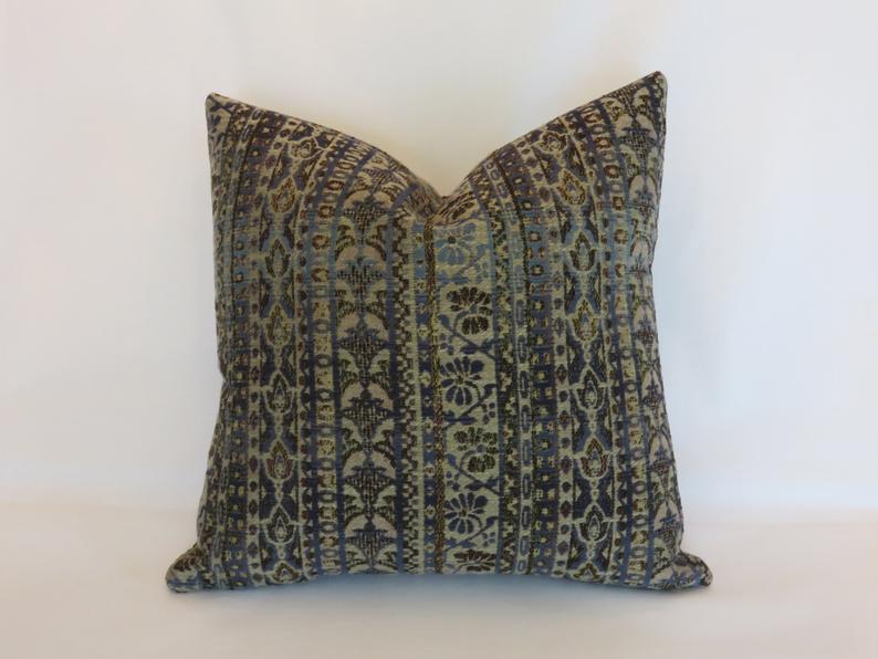 blue & brown sweater stripe pillow