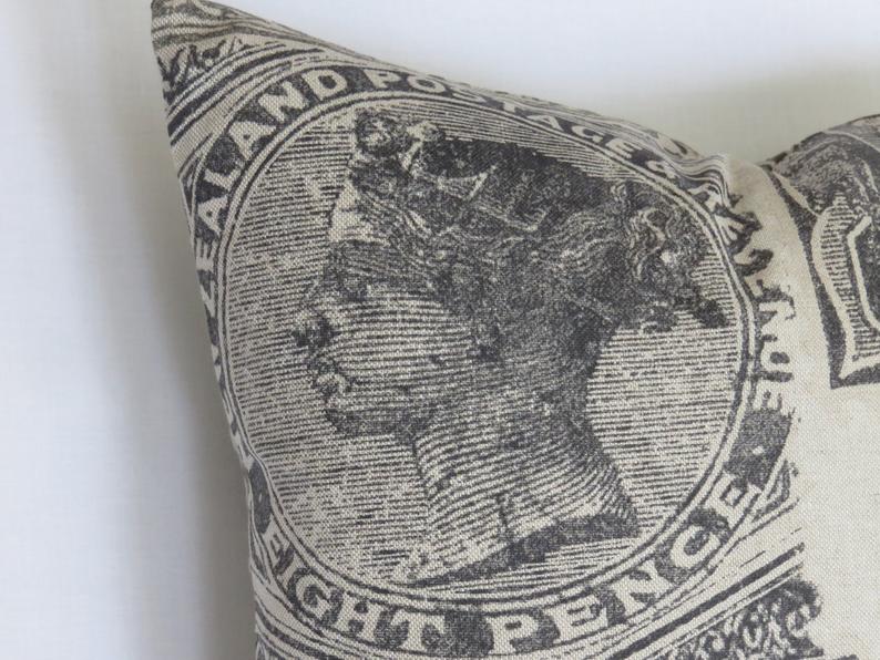 Grey Stamp Pillow Cover, Philatelist, Collector Gift