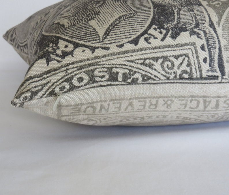 Grey Stamp Pillow Cover, Philatelist, Collector Gift