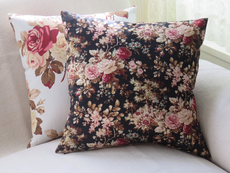 pale blue pillow cover with roses, tanya whelan print
