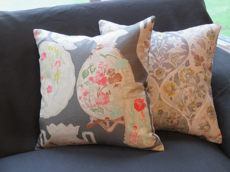 Grey Coral Aqua Pillow Cover with Painted China, Regal Quinn