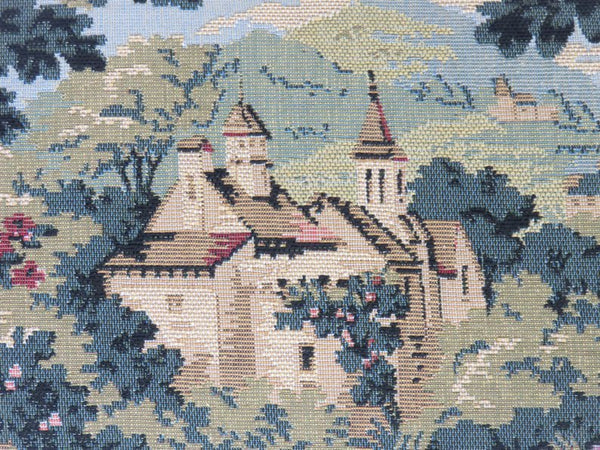 Verdure tapestry pillow with french chateau