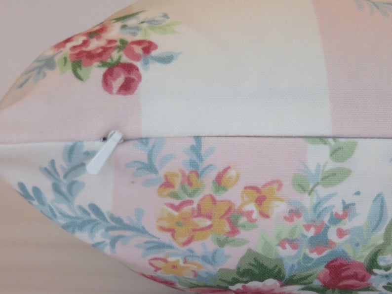 Pale Pink Floral Stripe Pillow Cover