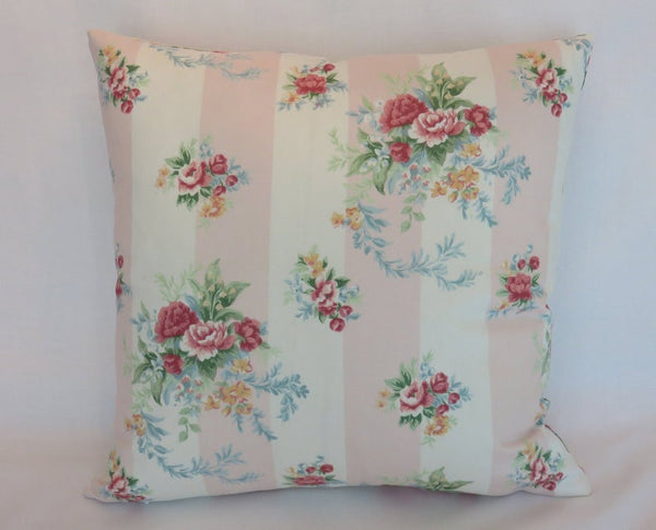 Pale Pink Floral Stripe Pillow Cover