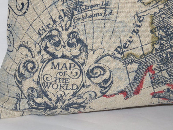 Indigo map print pillow cover, Vintage  nautical globe