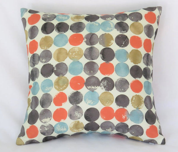 reversible dot and floral pillow cover - orange aqua grey