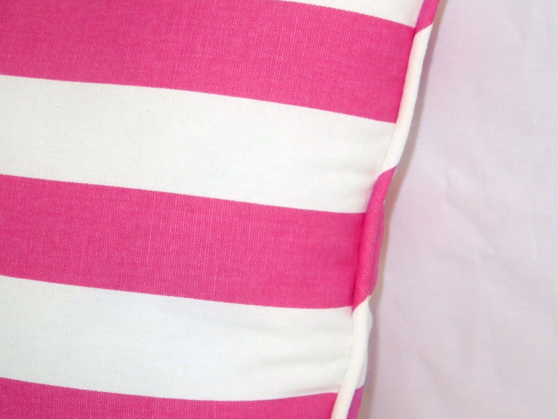 Hot pink and white awning stripe pillow cover