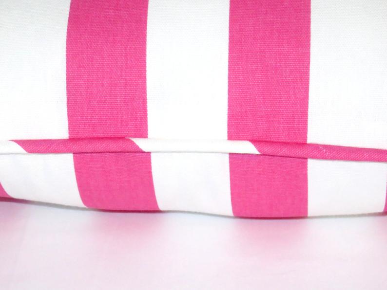 Hot pink and white awning stripe pillow cover