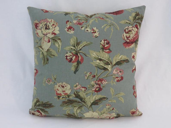 Teal & Maroon Floral Pillow Cover , Waverly Fleuretta Bayberry
