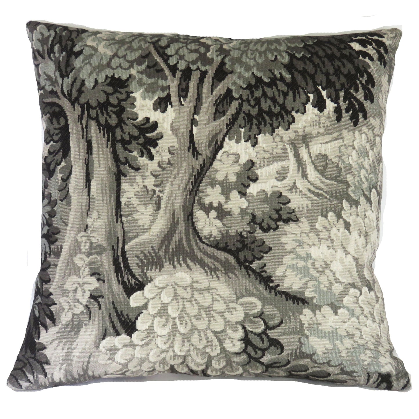 grey toned forest pillow cover, faded tapestry print