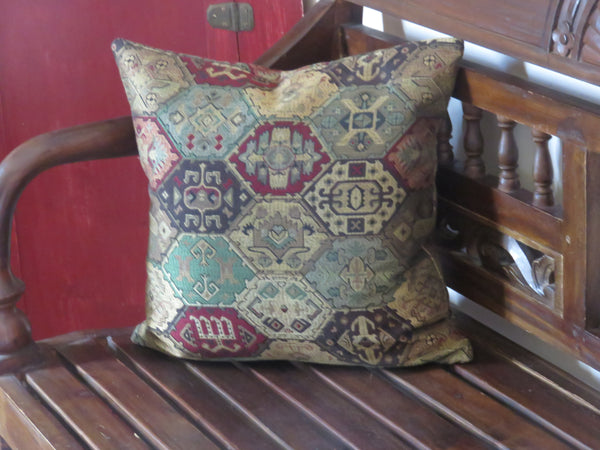 kilim brocade pillow cover in green red and gold