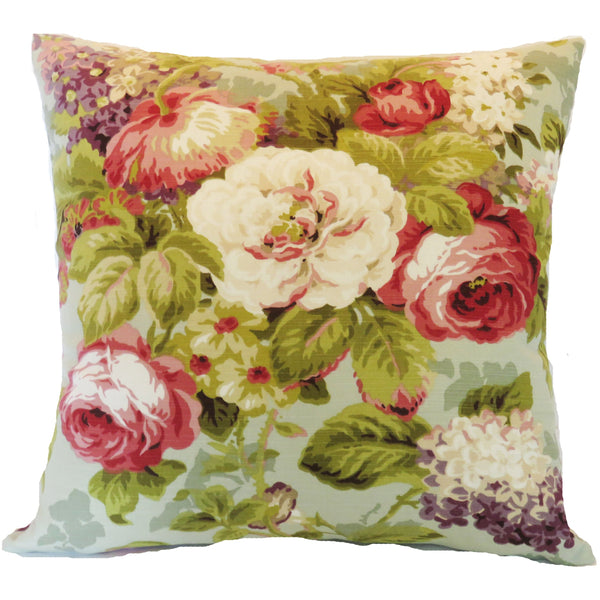 english lismore floral pillow cover pink roses on aqua