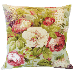 english lismore flora pillow cover pink roses on aqua