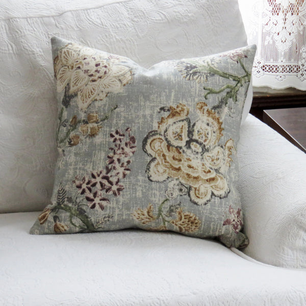 Grey Indienne Floral Pillow Cover, P. Kaufmann Majestic Pearl