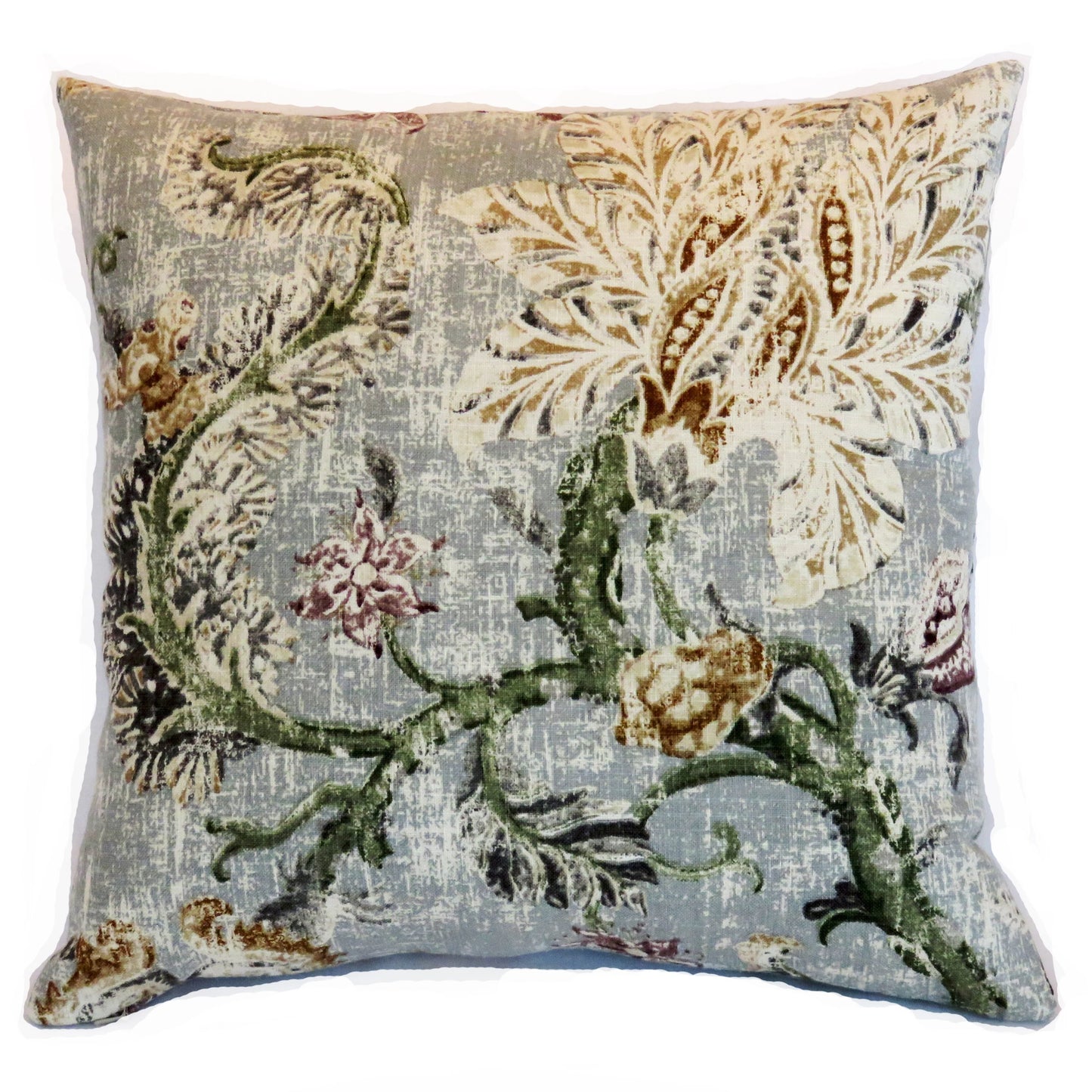 Grey Indienne Floral Pillow Cover, P. Kaufmann Majestic Pearl