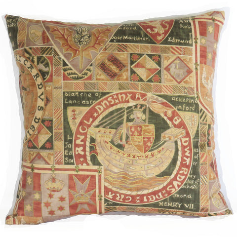 Medieval heraldry pillow cover in terracotta and gold