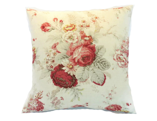 Norfolk Rose Pillow Cover - Waverly Country Fabric in Cream, Pink, Red