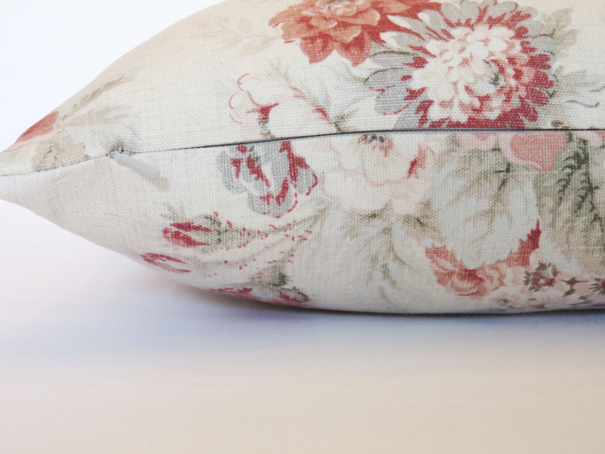 norfolk rose pillow cover in vintage colorway with dusty pink, grey, blue
