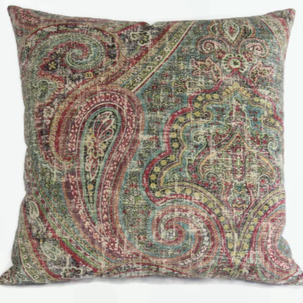 teal & red paisley cotton pillow cover