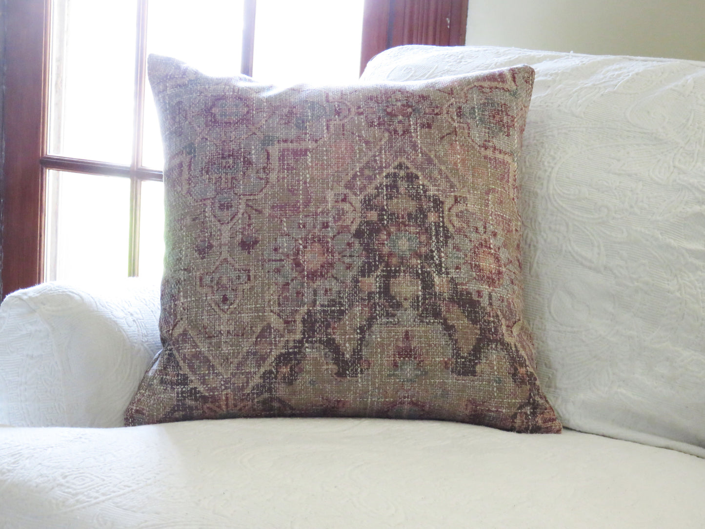 purple grey kilim chenille pillow cover