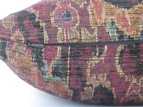 Purple Woven Ikat Pillow Cover with Orange, Teal, Black, Gold