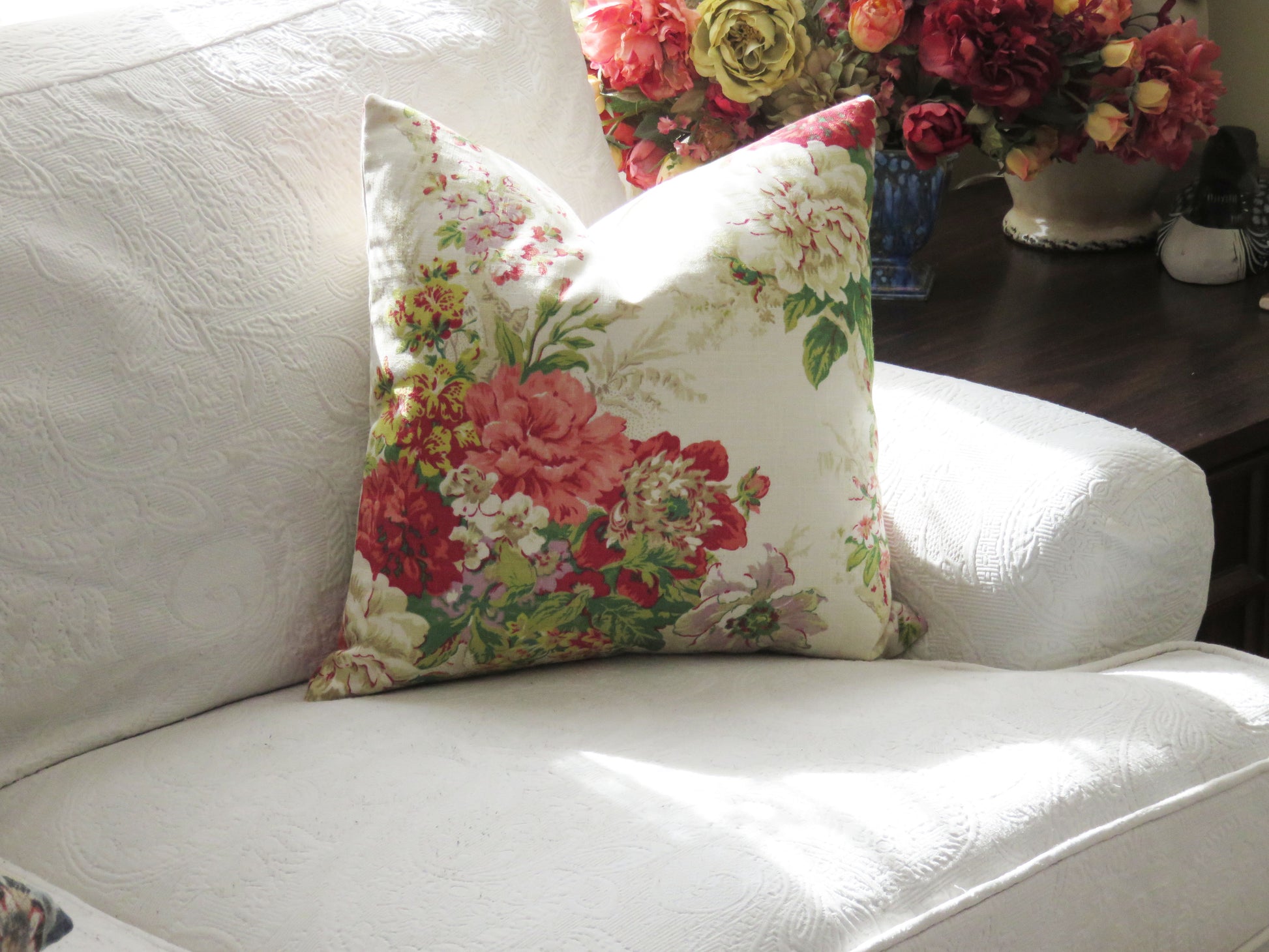 white red green floral pillow cover waverly ballad radish