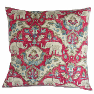 Bright red turquoise elephant pillow cover