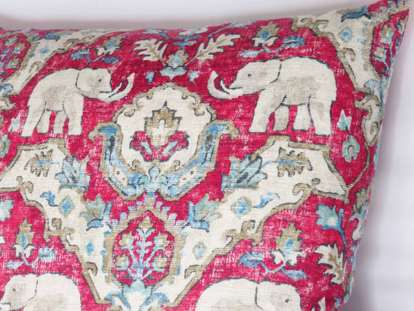 Bright red turquoise elephant pillow cover