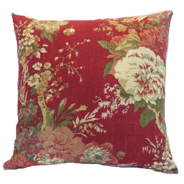 Red floral pillow cover waverly ballad bouquet