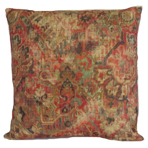 waverly cumbrae velvet fabric pillow cover in red, gold, turquoise