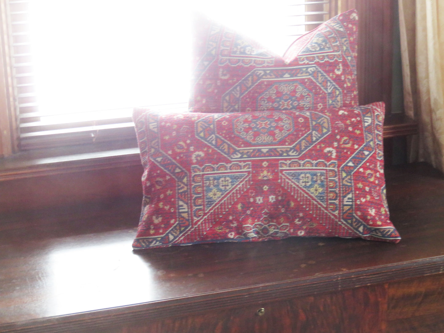 red and blue kilim style pillow cover
