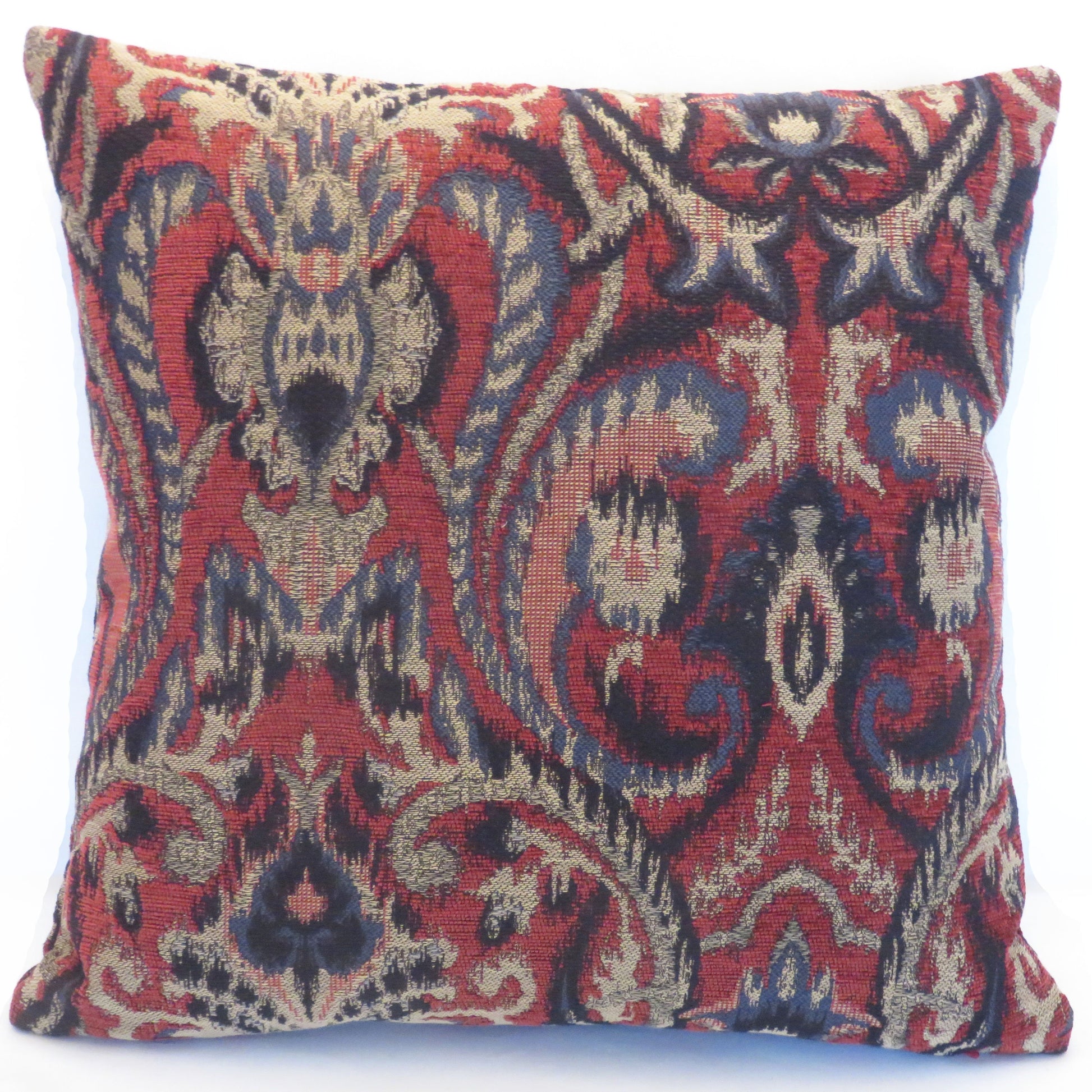dark red and navy ikat pillow cover