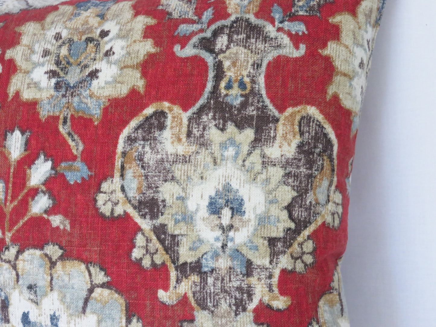 red blue floral linen pillow covington nottingham