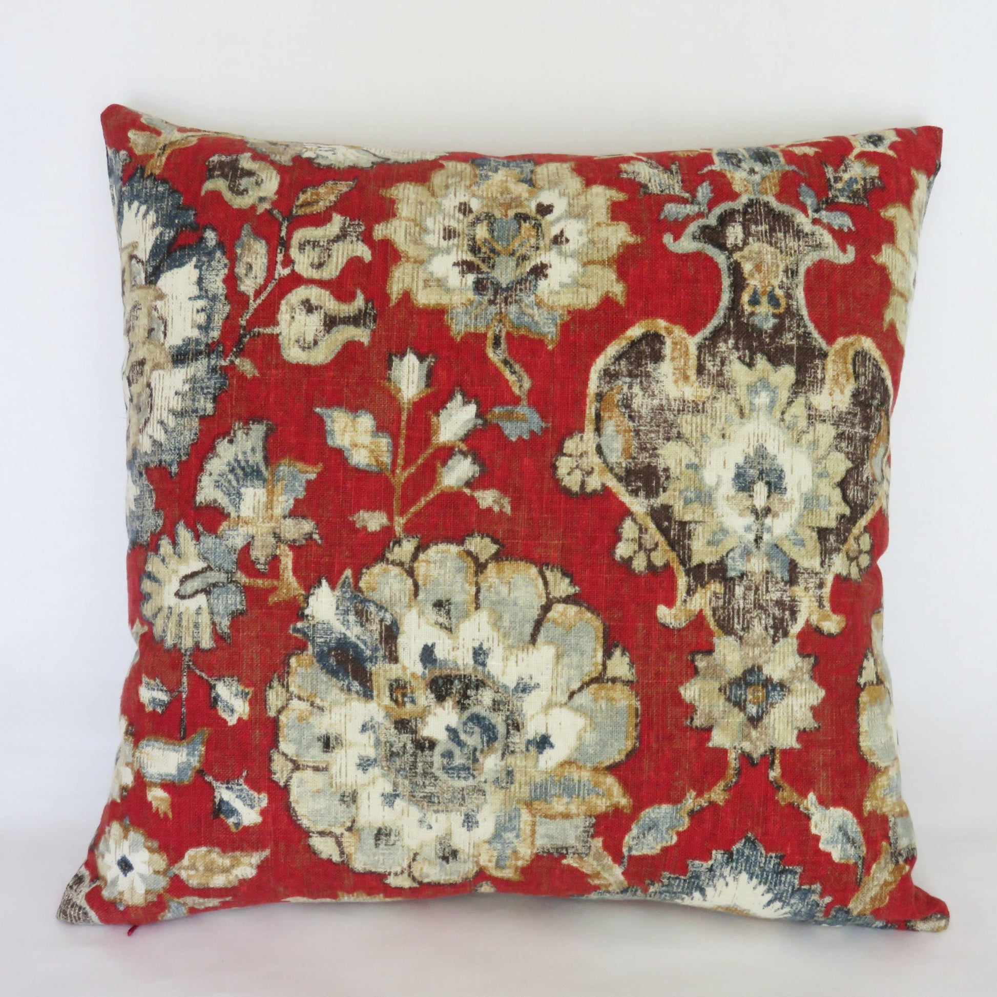 red blue floral linen pillow covington nottingham